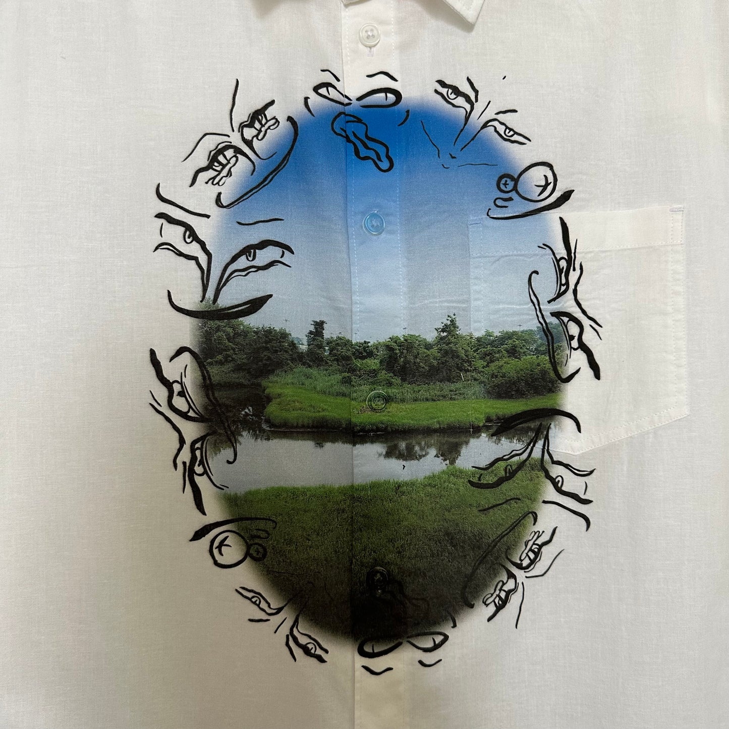 Paisaje 2 SS Button Down in White/Blue
