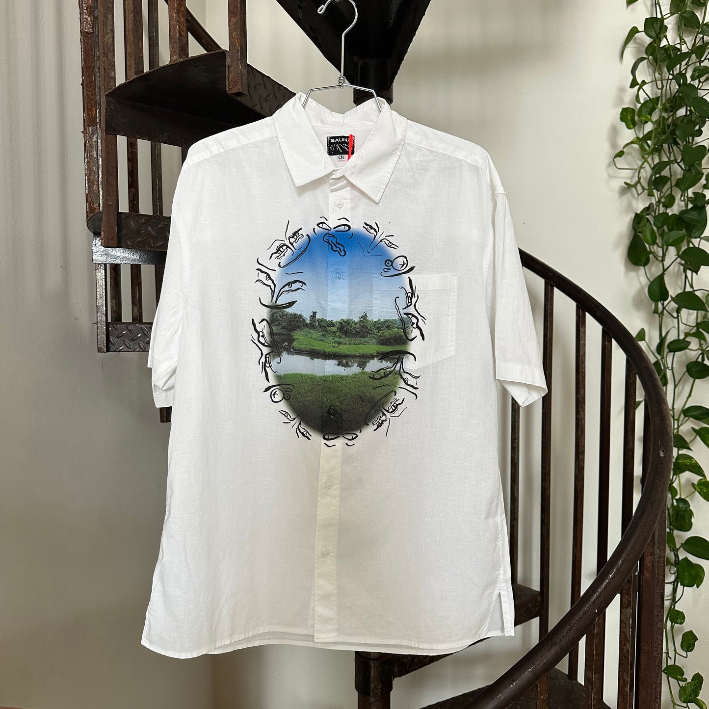 Paisaje 2 SS Button Down in White/Blue