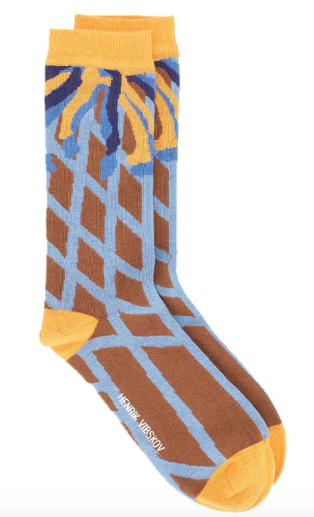 Spotlight Socks in Brown Apricot with Blue Lines
