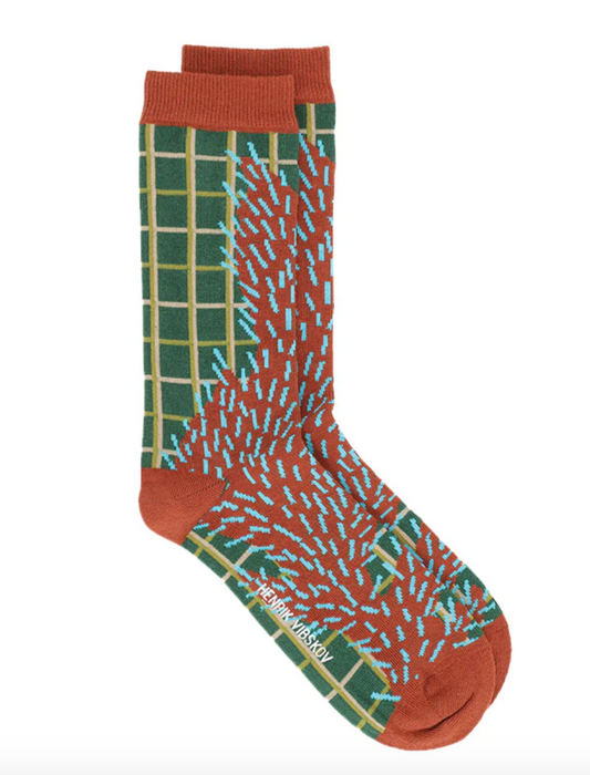 Foxy Socks in Green and Red Cactus Grid