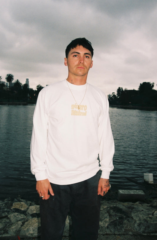 GNLA Long Sleeve Shop Tee in White + Green